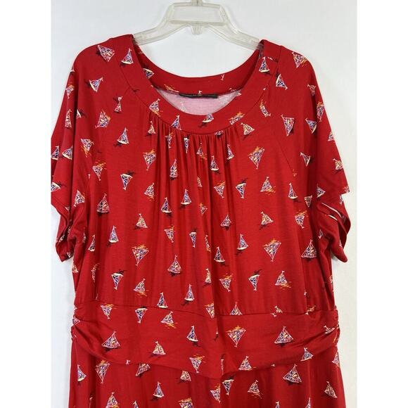 Women’s Midi Dress 1X 18-20 Sailboat Print Red Nautical Coastal Summer - Picture 2 of 12